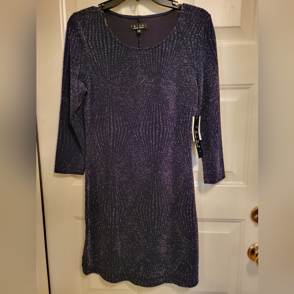 NWT Navy sparkle dressTRIXXI brand sz Med lightweight stretch, 3/4 sleeves